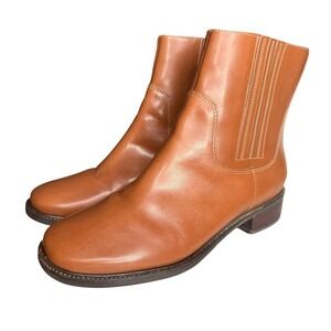 LL Bean Leather Pull On Chelsea Ankle Boots Camel Brown Shoes Women's 8.5 Wide